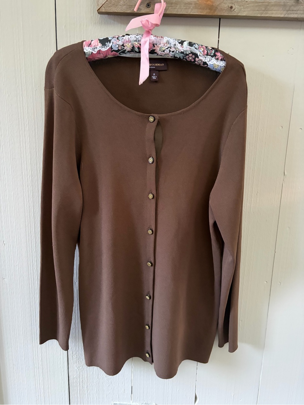 Dana Buchman Brown Long-Sleeve Button Front Cardigan Top